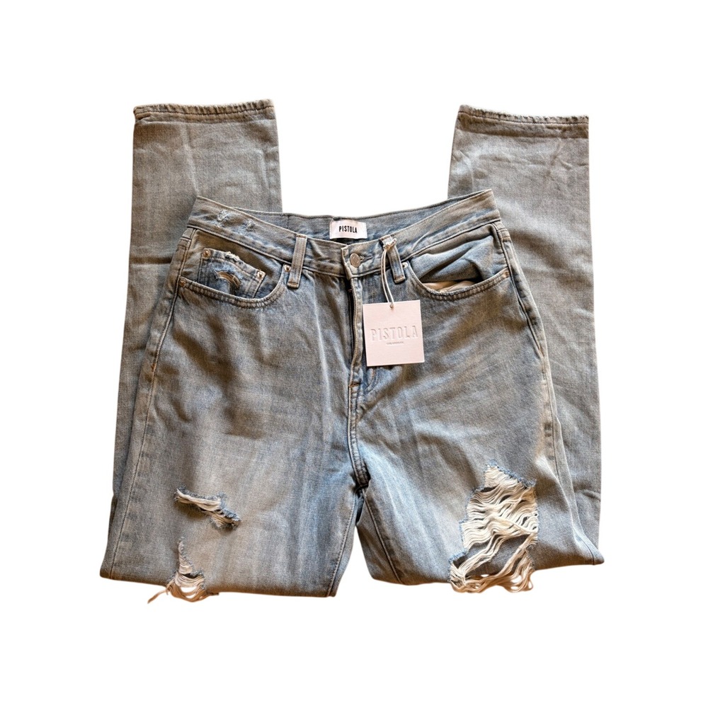 PISTOLA NEW Presley High Rise Relaxed Roller Jeans Distressed Size 28